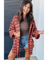 Red Plaid Long Sleeeve Side Split Distressed Hem Shirt - 3XL