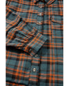 Green Plaid Long Sleeeve Side Split Distressed Hem Shirt - M