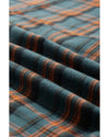 Green Plaid Long Sleeeve Side Split Distressed Hem Shirt - M