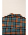 Green Plaid Long Sleeeve Side Split Distressed Hem Shirt - M