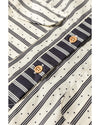 Black Stripe 2-tone Patchwork Half Buttons Chest Pockets Casual Blouse - L