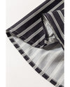 Black Stripe 2-tone Patchwork Half Buttons Chest Pockets Casual Blouse - L