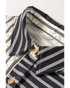 Black Stripe 2-tone Patchwork Half Buttons Chest Pockets Casual Blouse - L