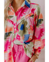 Rose Abstract Print Ruffled Puff Sleeve Shirt - S