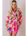 Rose Abstract Print Ruffled Puff Sleeve Shirt - S