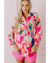 Rose Abstract Print Ruffled Puff Sleeve Shirt - XL