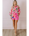 Rose Abstract Print Ruffled Puff Sleeve Shirt - XL