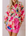 Rose Abstract Print Ruffled Puff Sleeve Shirt - XL