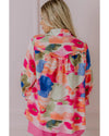 Rose Abstract Print Ruffled Puff Sleeve Shirt - XL