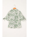 Green Landscape Print Tied 3/4 Sleeve Shirt with Sash - L