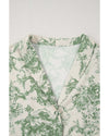 Green Landscape Print Tied 3/4 Sleeve Shirt with Sash - M