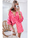 Rose Leopard Printed Button Up Loose Shirt - L