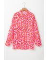 Rose Leopard Printed Button Up Loose Shirt - L