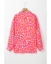 Rose Leopard Printed Button Up Loose Shirt - L