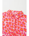 Rose Leopard Printed Button Up Loose Shirt - L