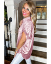 Pink Metallic Sheen Short Sleeve Buttoned Front Casual Shirt - L