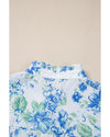 Sky Blue Floral Print Ruffle Sleeve Frilly Button Up Shirt - L