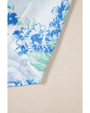 Sky Blue Floral Print Ruffle Sleeve Frilly Button Up Shirt - L