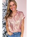 Delicacy Metallic Buttoned Loose Fit Short Sleeve Shirt - L