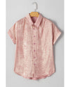 Delicacy Metallic Buttoned Loose Fit Short Sleeve Shirt - M