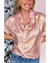 Delicacy Metallic Buttoned Loose Fit Short Sleeve Shirt - XL