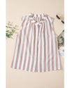 Khaki Stripe Casual Button Down Sleeveless Shirt - L
