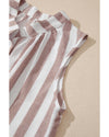 Khaki Stripe Casual Button Down Sleeveless Shirt - M