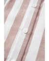 Khaki Stripe Casual Button Down Sleeveless Shirt - M