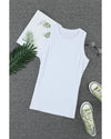 Solid White Round Neck Ribbed Tank Top - 2XL