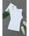 Solid White Round Neck Ribbed Tank Top - 2XL