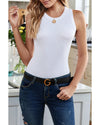 Solid White Round Neck Ribbed Tank Top - 2XL