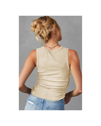 Apricot Plain Ruched Side Slim Tank Top - XL