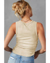 Apricot Plain Ruched Side Slim Tank Top - XL