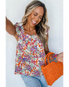 Rose Red Floral Square Neck Flutter Tank Top - M