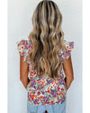 Rose Red Floral Square Neck Flutter Tank Top - M