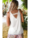 White Delicate Lace Trim Flared Tank Top - M