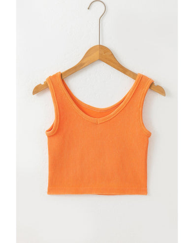 Grapefruit Orange Ribbed Seamless Cropped Tank Top - L