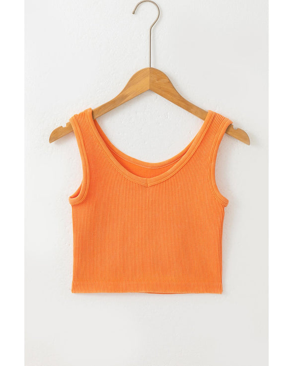 Grapefruit Orange Ribbed Seamless Cropped Tank Top - XL