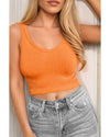 Grapefruit Orange Ribbed Seamless Cropped Tank Top - XL