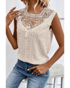 Apricot Guipure Lace Crochet Keyhole Back Tank Top - M