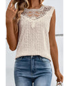 Apricot Guipure Lace Crochet Keyhole Back Tank Top - M