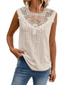 Apricot Guipure Lace Crochet Keyhole Back Tank Top - M