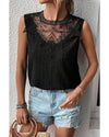 Black Guipure Lace Crochet Keyhole Back Tank Top - L