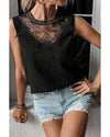 Black Guipure Lace Crochet Keyhole Back Tank Top - L