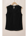 Black Guipure Lace Crochet Keyhole Back Tank Top - L