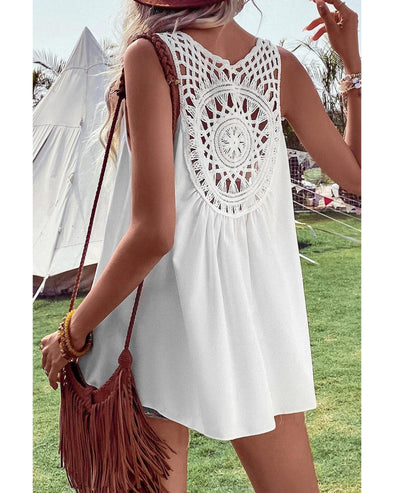 White Bohemian Crochet Patchwork Sleeveless Tunic - S