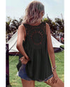 Black Bohemian Crochet Patchwork Sleeveless Tunic - M