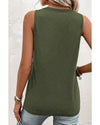 Jungle Green Half Button V Neck Patched Pocket Tank Top - XL