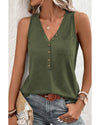 Jungle Green Half Button V Neck Patched Pocket Tank Top - XL