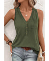 Jungle Green Half Button V Neck Patched Pocket Tank Top - XL
